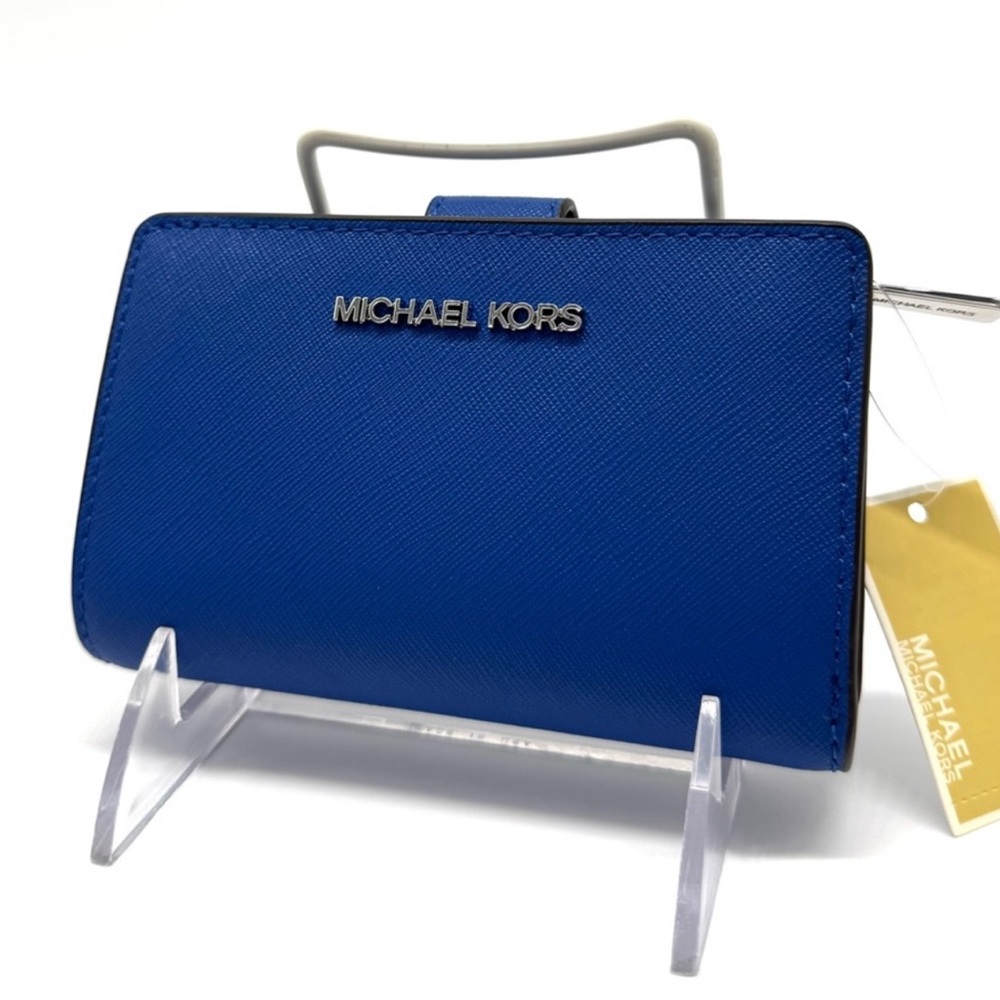 Michael Kors Medium Bifold Zip Chain Wallet Galaxy Blue